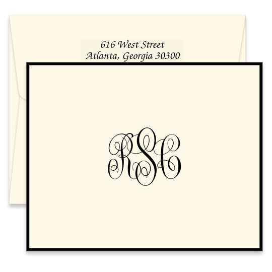 Classic Monogram Border Folded Note Cards - Raised Ink